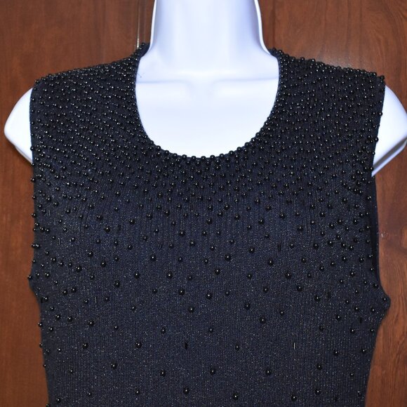 VTG Talk Of The Walk Beaded Sleeveless Sweater Blouse Black Size S M L - Picture 5 of 15